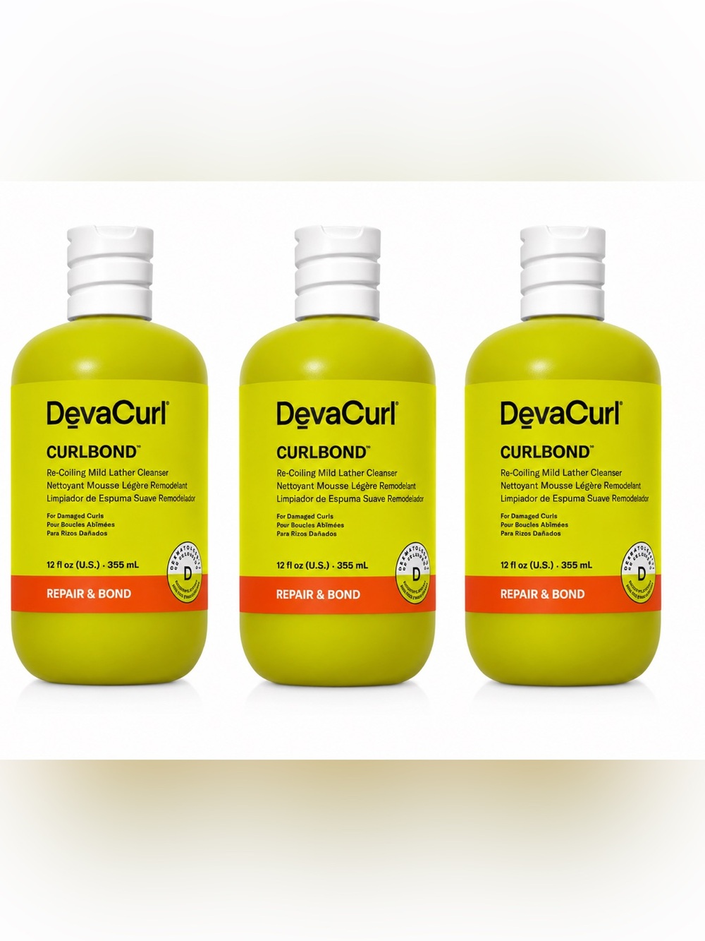 DevaCurl CurlBond Re-Coiling Mild Lather Cleanser 12oz 355ml Lot of 3